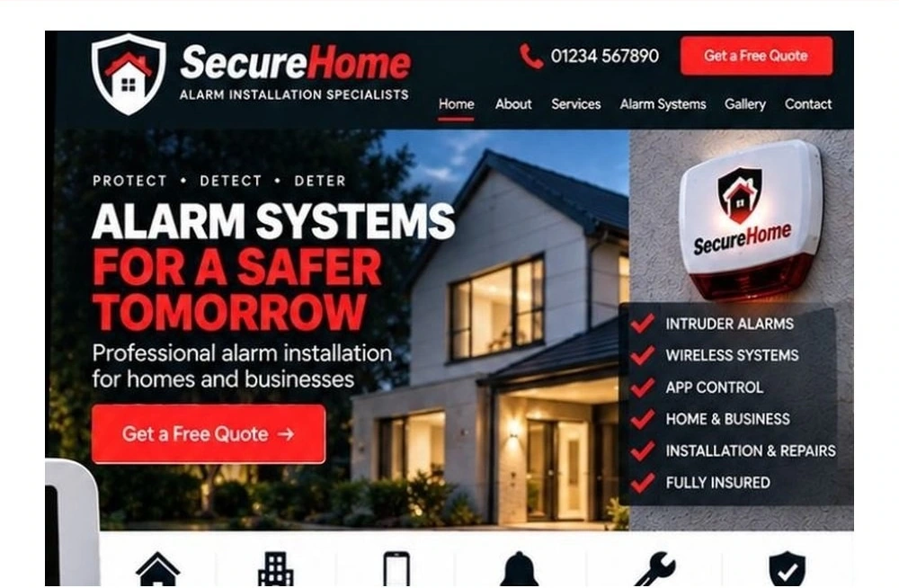 Full Alarm Installer website homepage preview