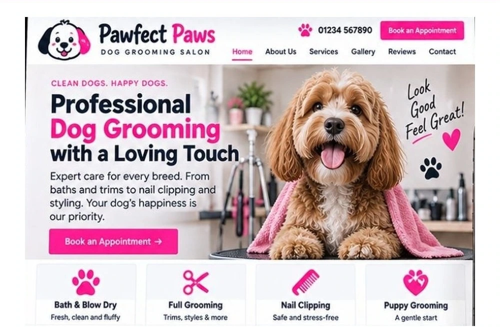 Full Dog Groomer website homepage preview