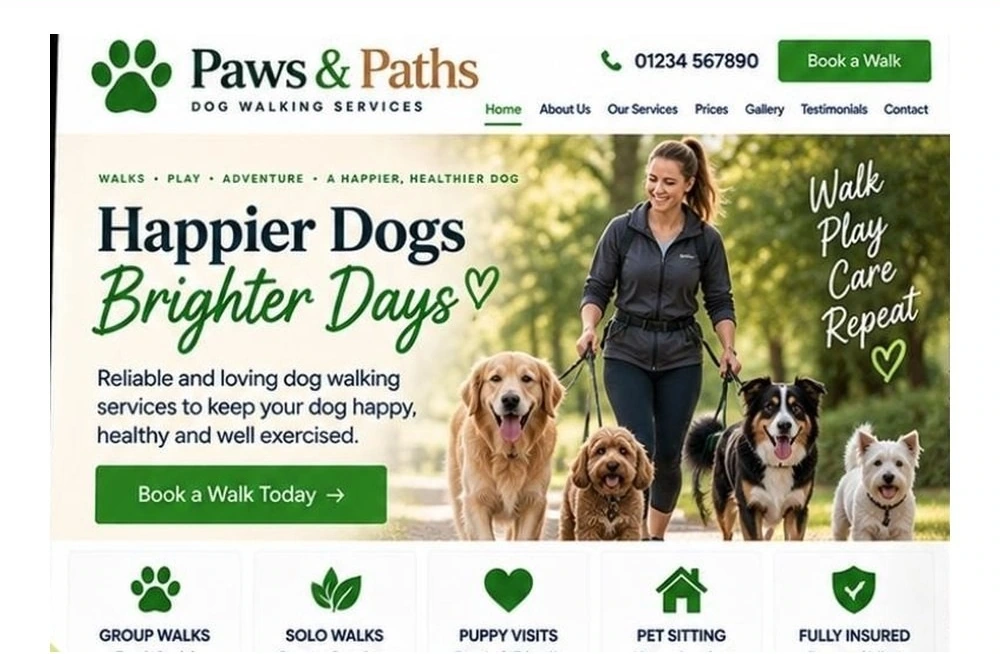 Full Dog Walker website homepage preview