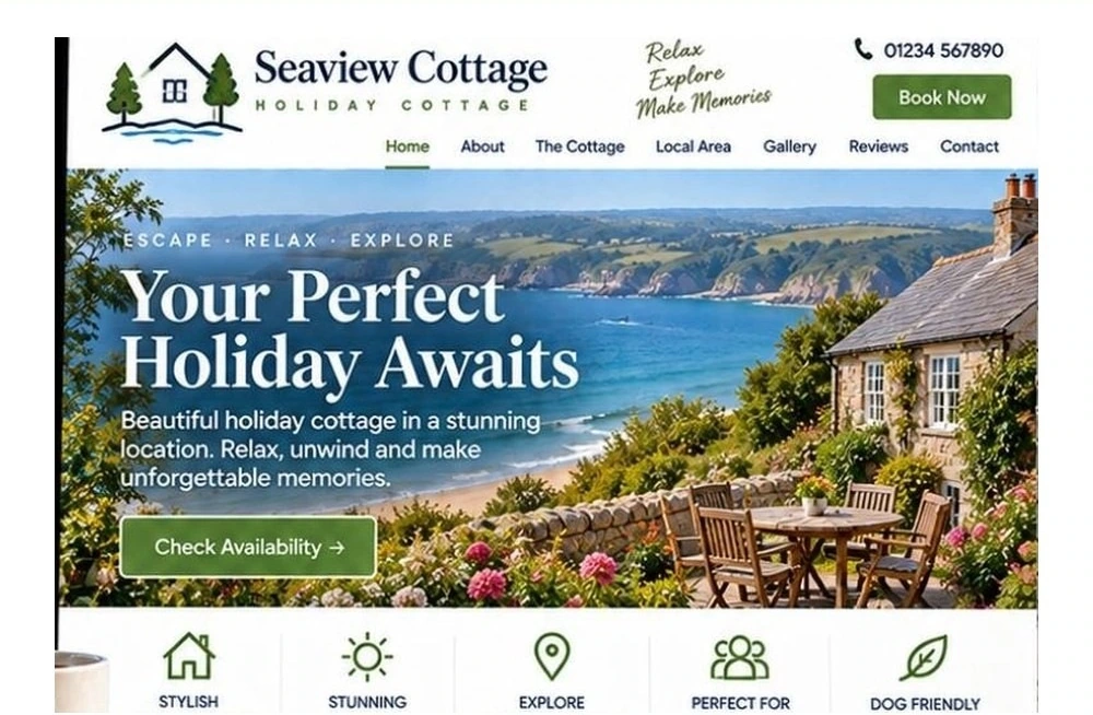 Full Holiday Cottage website homepage preview