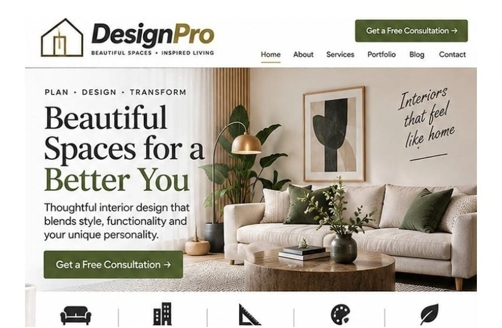 Full Interior Designer website homepage preview