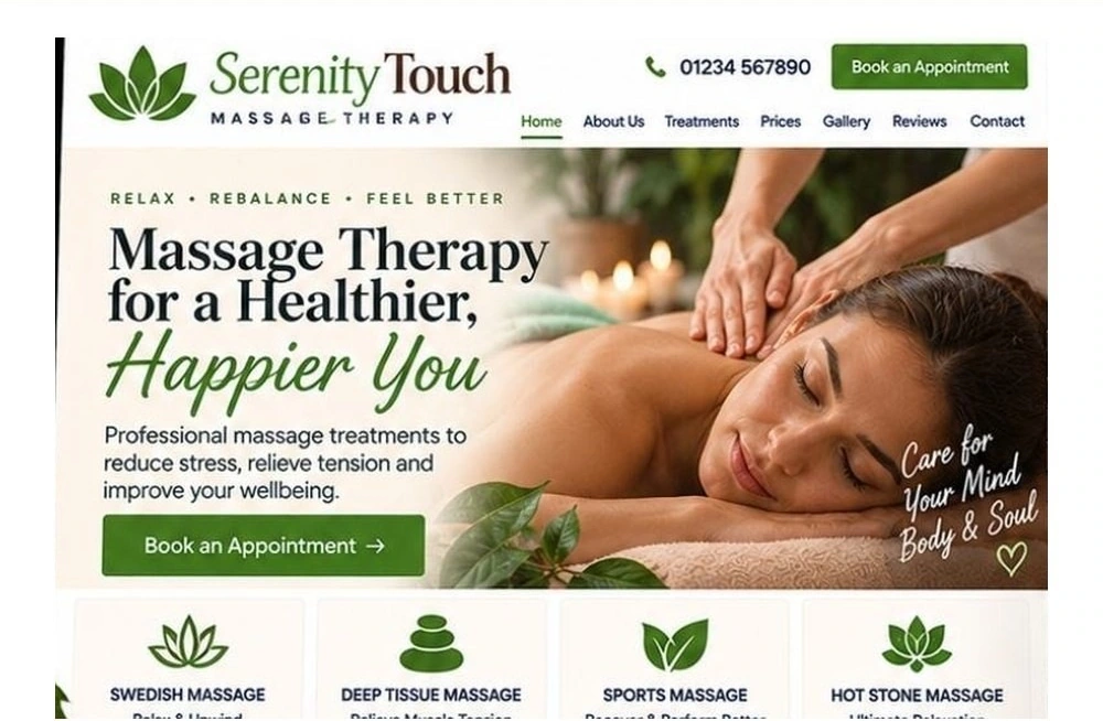 Full Massage Therapist website homepage preview