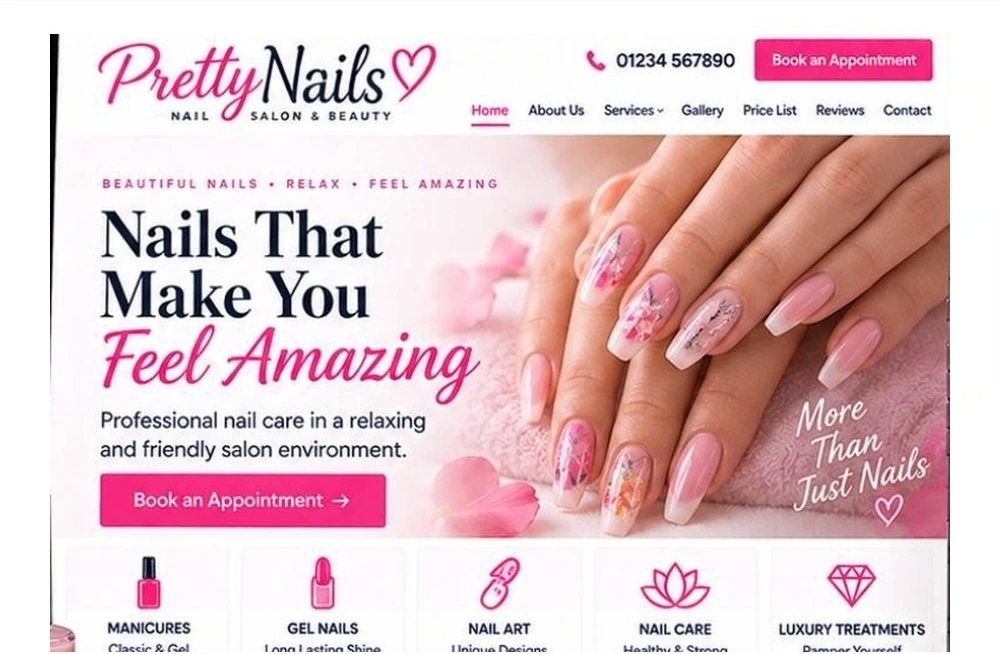 Full Nail Salon website homepage preview