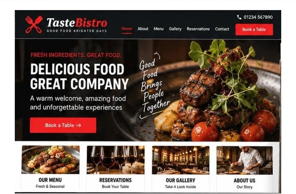 Full Restaurant website homepage preview