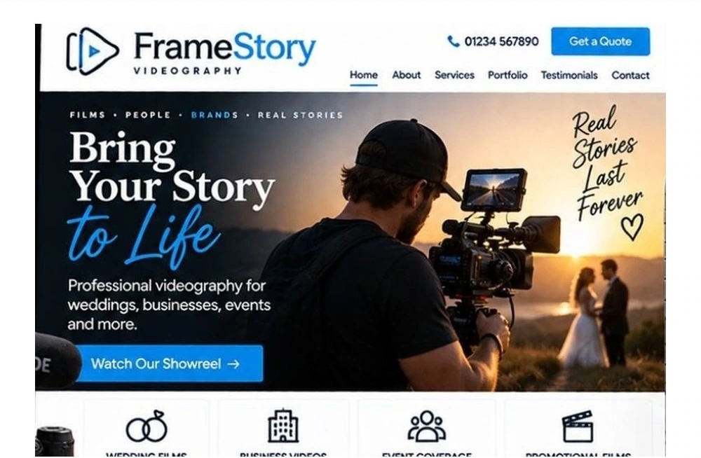Full Videographer website homepage preview